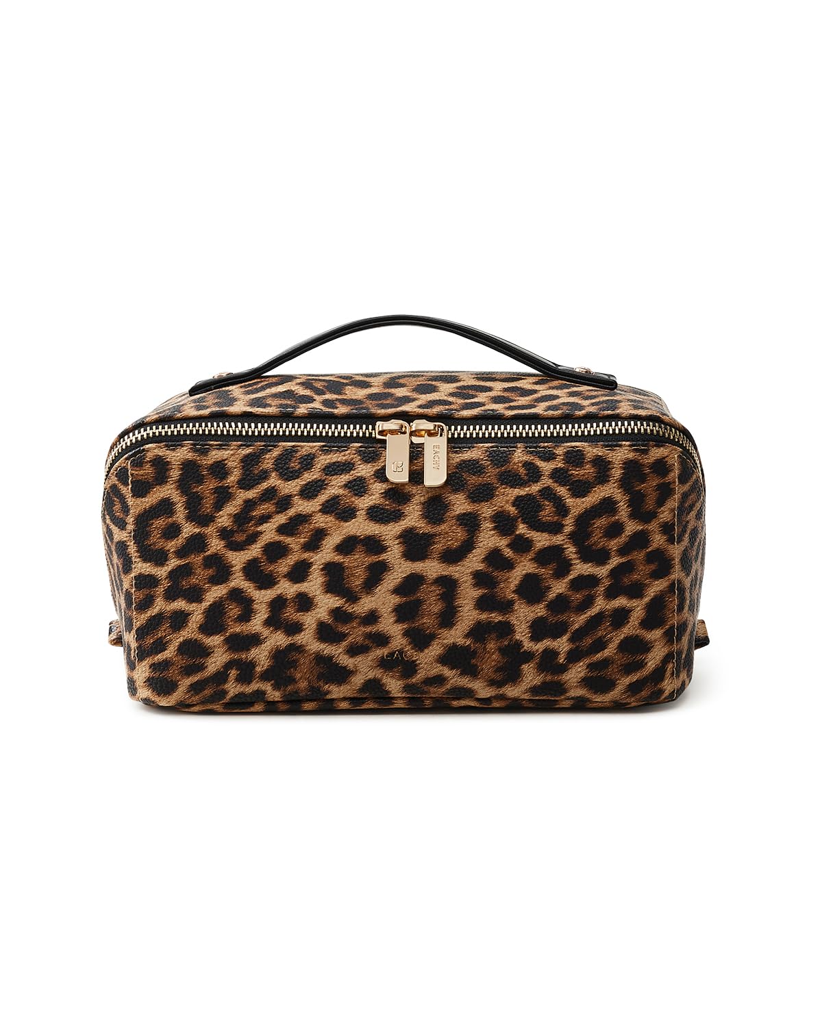 EACHY Travel Makeup Bag for Women, PU Leather Cosmetic Bag, Brown, Medium