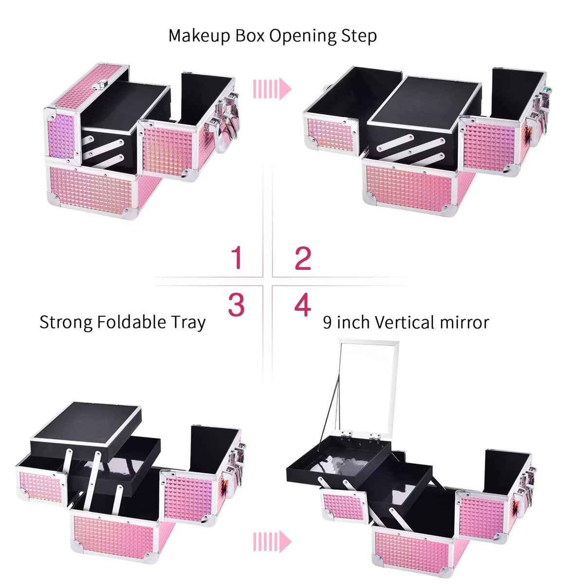 Joligrace Makeup Case Organizer Makeup Box Cosmetic Train Case with Mirror