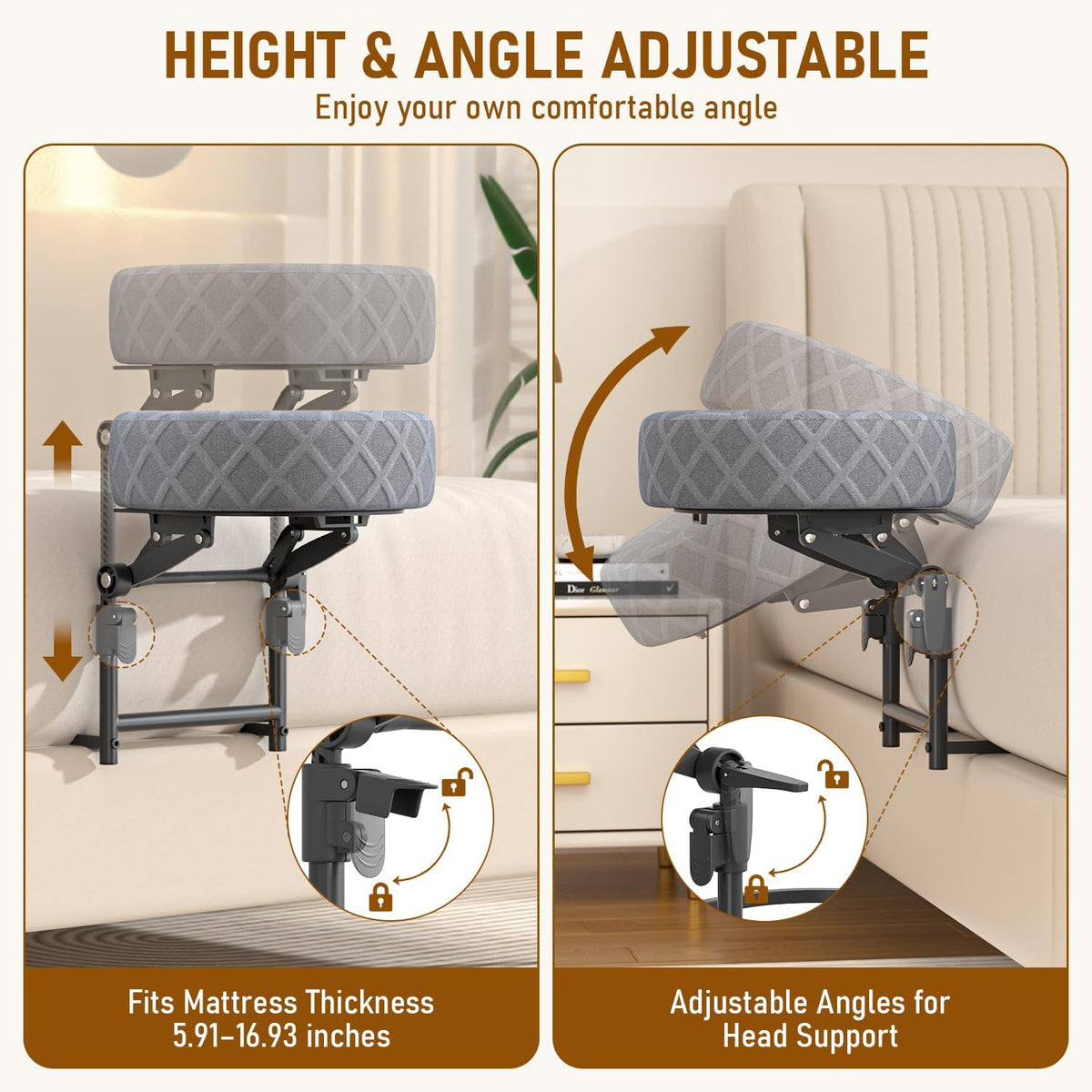 Massage Headrest for Bed, Adjustable Massage Face Cradle at Home, Portable Massage Table Kit for Sleeping Mattress, Height Adjustable up to 19 in, Face Down Pillow After Eye Surgery, Gray