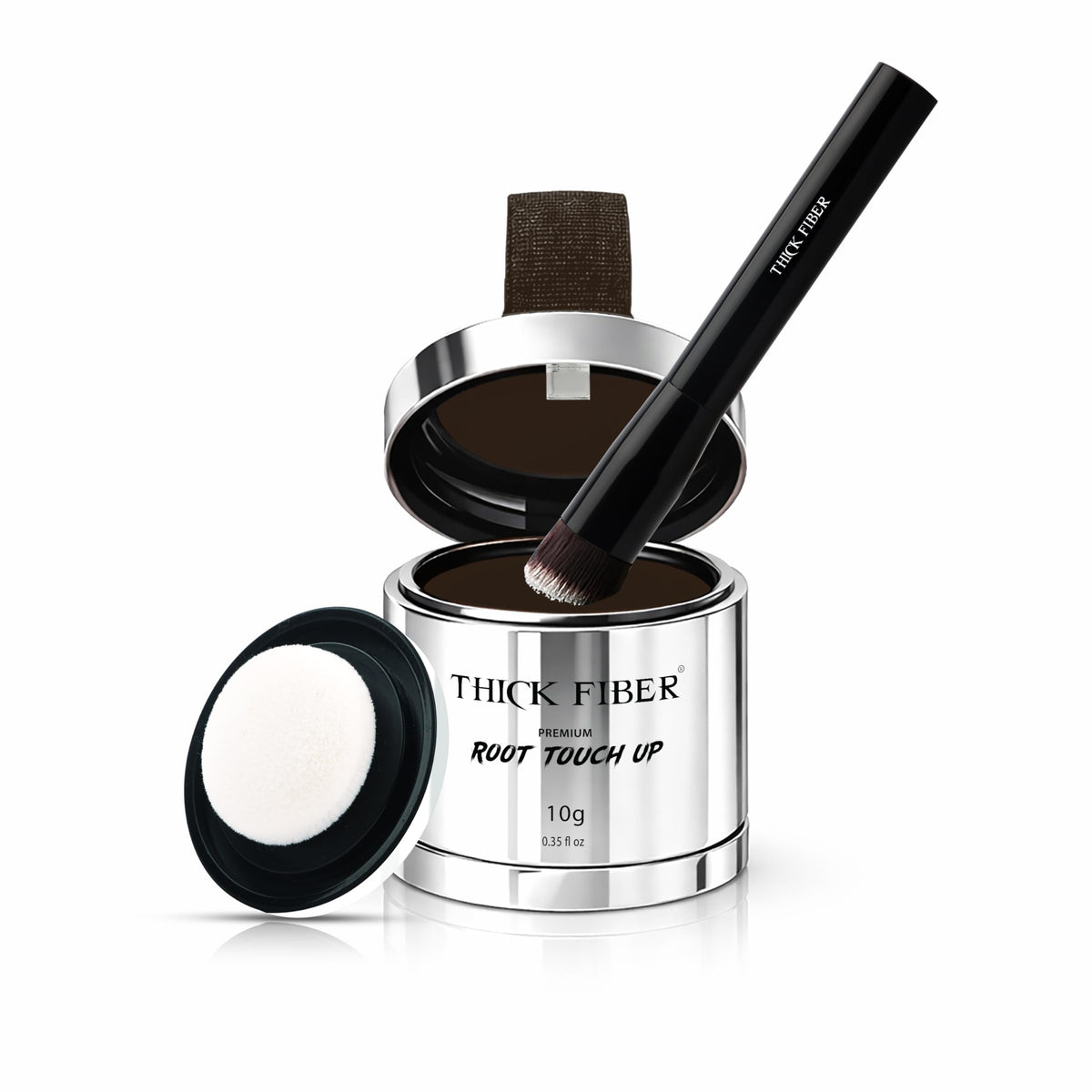 THICK FIBER Root Touch Up Powder - Water & Sweat Resistant Hair Loss Concealer Set for Thinning Hair Women, Includes Brush (Dark Brown)