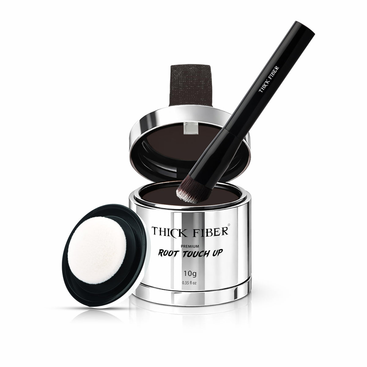THICK FIBER Root Touch Up Powder - Water & Sweat Resistant Hair Loss Concealer Set for Thinning Hair Women, Includes Brush (Dark Brown)
