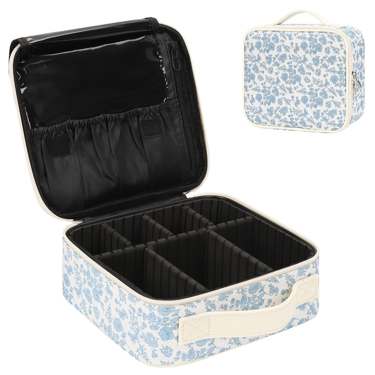 Relavel Travel Makeup Train Case Makeup Cosmetic Case Organizer Portable Artist Storage Bag with Adjustable Dividers for Cosmetics Makeup Brushes Toiletry Jewelry Digital Accessories Black