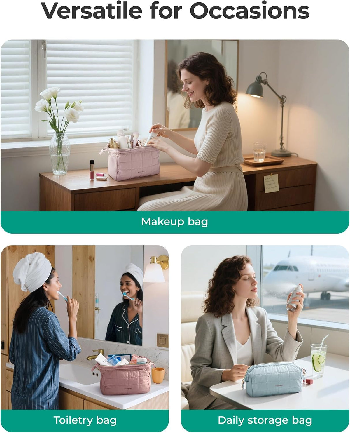 BAGSMART Makeup Bag Travel Toiletry Bag, Wide-open Zipper Pouch, Pink