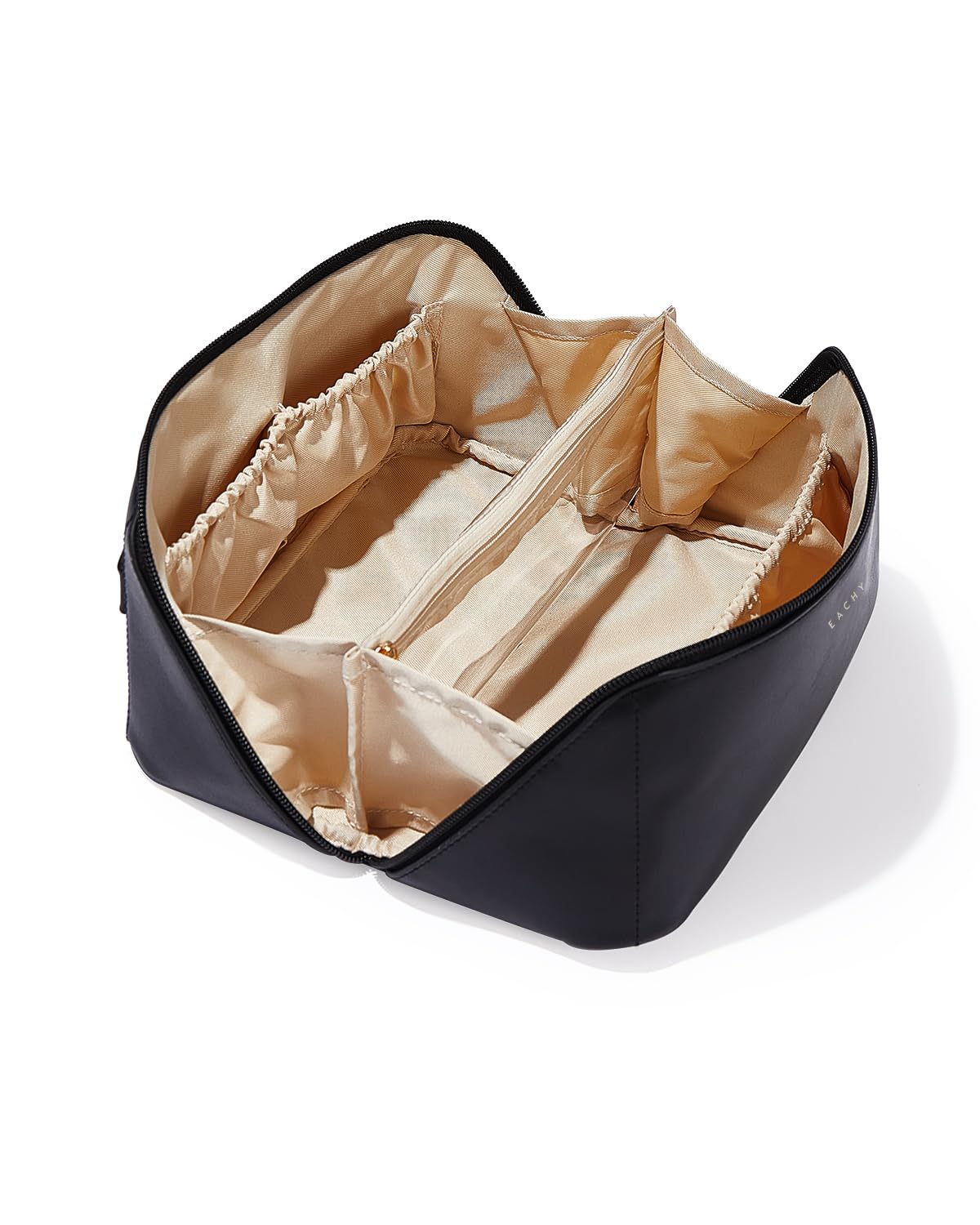 EACHY Travel Makeup Bag for Women, PU Leather Cosmetic Bag, Brown, Medium