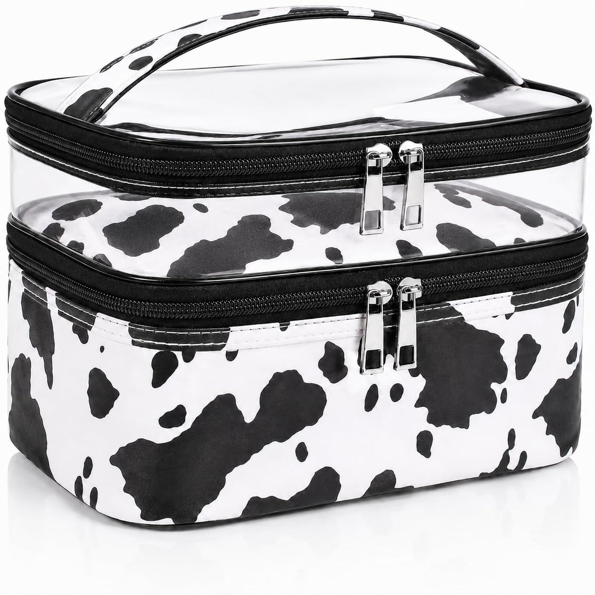 Double-layer Cosmetic Bag Makeup Bag Travel Makeup Bag Makeup Bags for Women Cosmetics Cases Portable Waterproof Foldable (Leopard)
