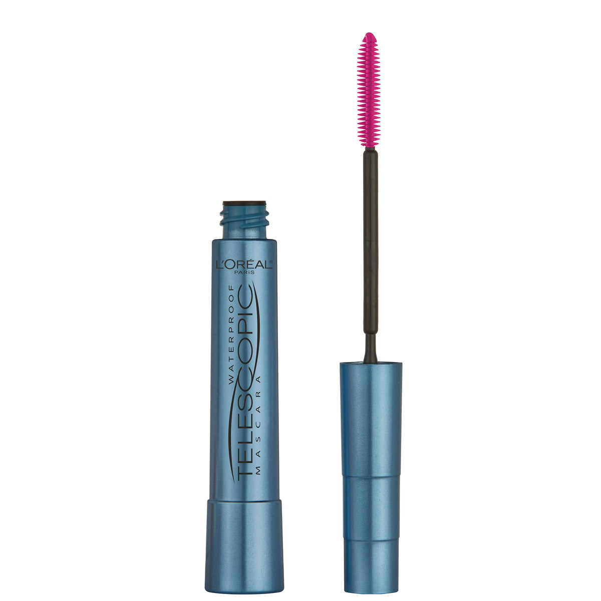 L'Oreal Paris - Máscara de alargamiento de pestañas, maquillaje telescópico original, con cepillo de doble precisión para separar pestañas, lavable, negro más negro, 0.27 onzas líquidas, paquete de 1