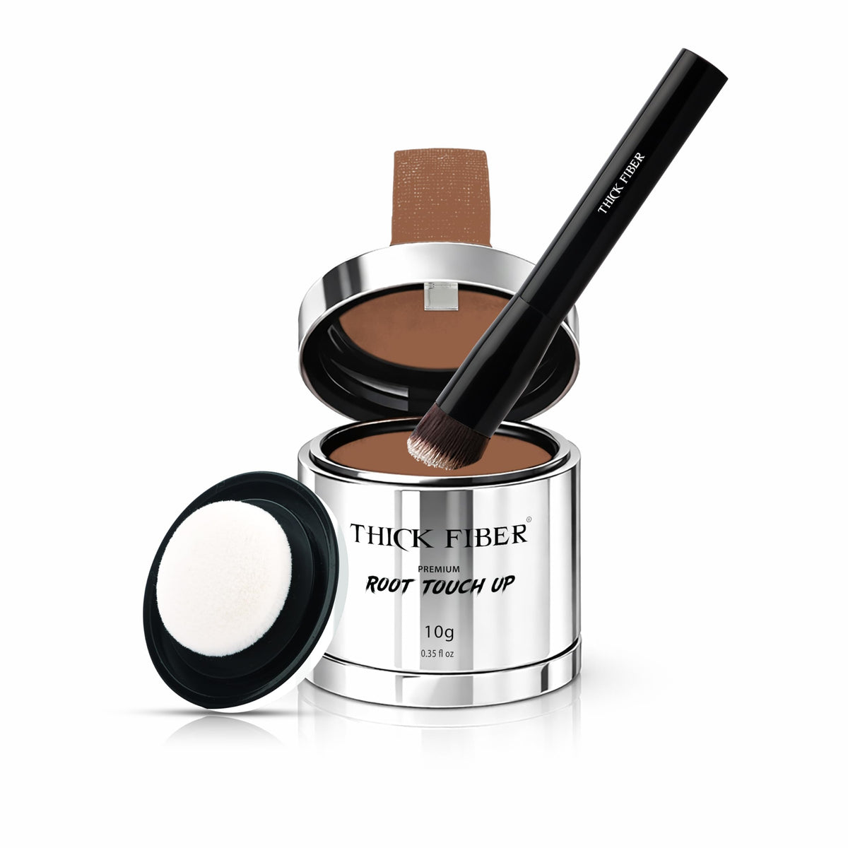 THICK FIBER Root Touch Up Powder - Water & Sweat Resistant Hair Loss Concealer Set for Thinning Hair Women, Includes Brush (Dark Brown)