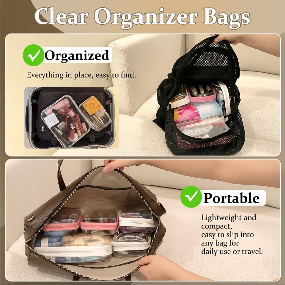 4 pcs Clear Zipper Pouches,Hard Shell Zipper Case