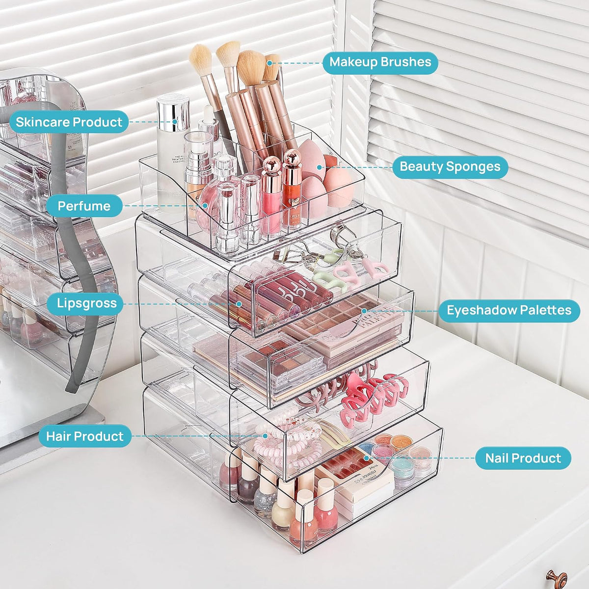 Vtopmart 3 Tier Clear Makeup Organizer with 2 Drawers