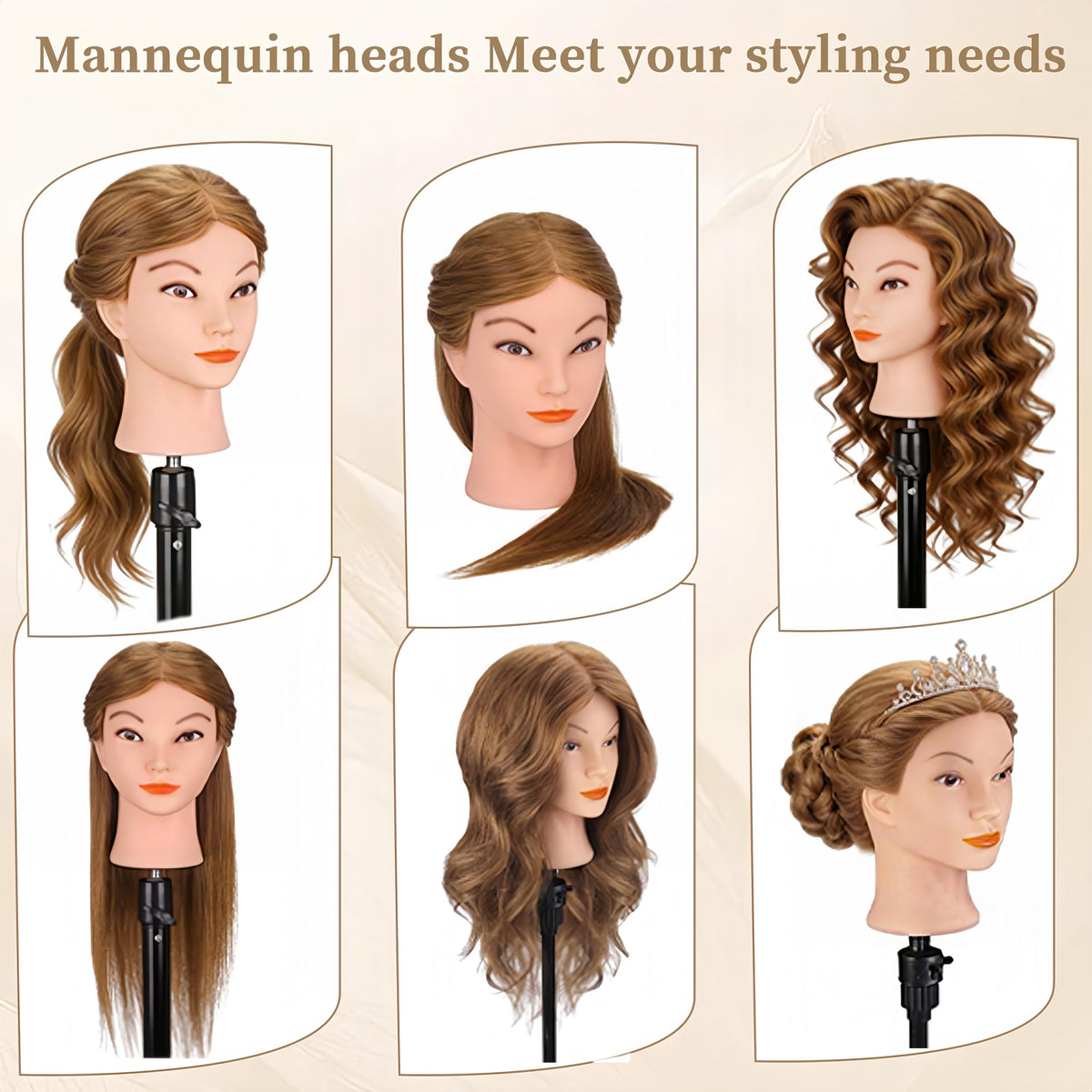 Mannequin Head with 100% Human Hair, TopDirect Real Hair Cosmetology Mannequin Head Hair Styling Hairdressing Practice Training Doll Head with Clamp Holder and Tools (Dark Brown)