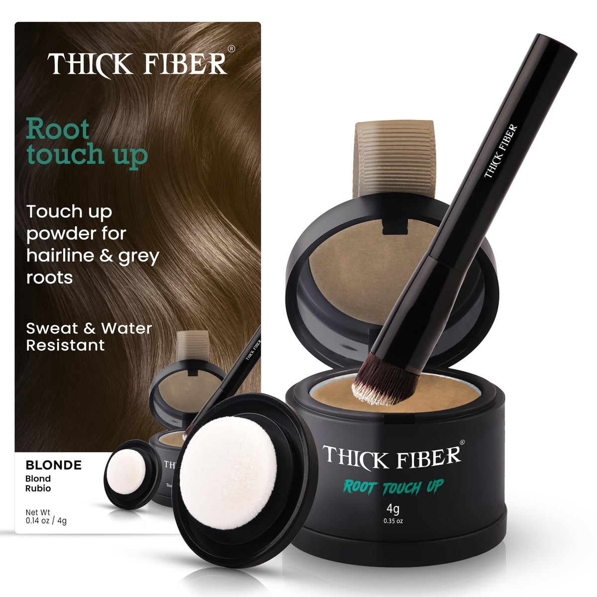 THICK FIBER Root Touch Up Powder - Water & Sweat Resistant Hair Loss Concealer Set for Thinning Hair Women, Includes Brush (Dark Brown)