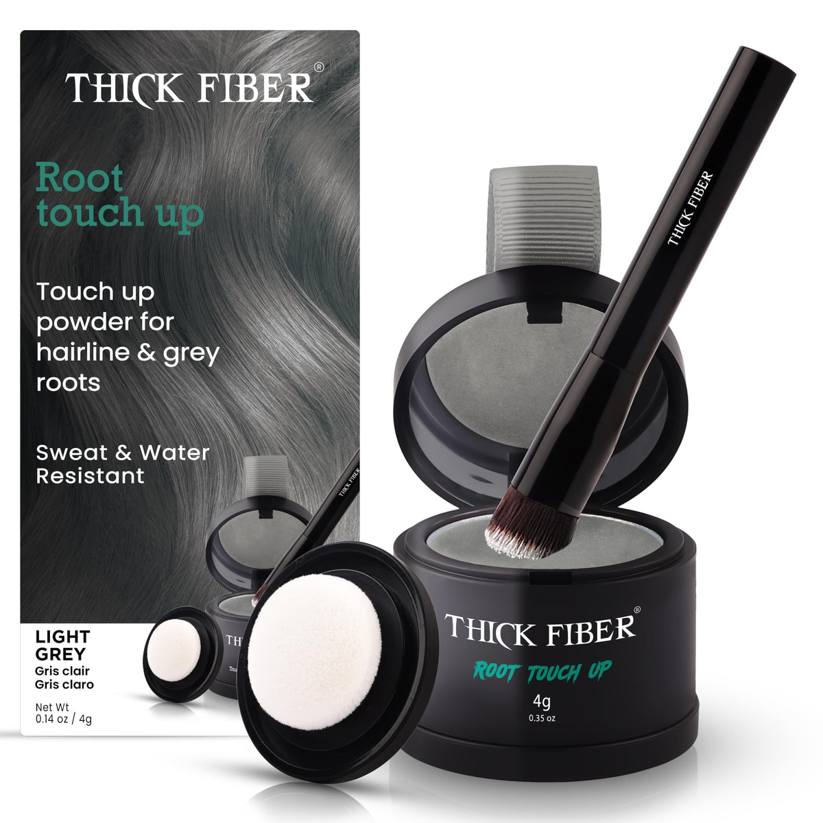 THICK FIBER Root Touch Up Powder - Water & Sweat Resistant Hair Loss Concealer Set for Thinning Hair Women, Includes Brush (Dark Brown)