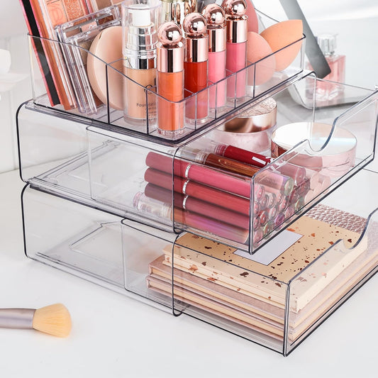 Vtopmart 3 Tier Clear Makeup Organizer with 2 Drawers
