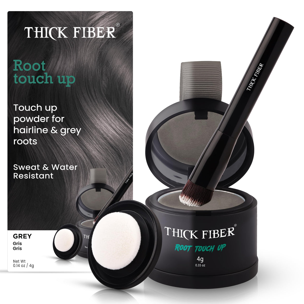 THICK FIBER Root Touch Up Powder - Water & Sweat Resistant Hair Loss Concealer Set for Thinning Hair Women, Includes Brush (Dark Brown)