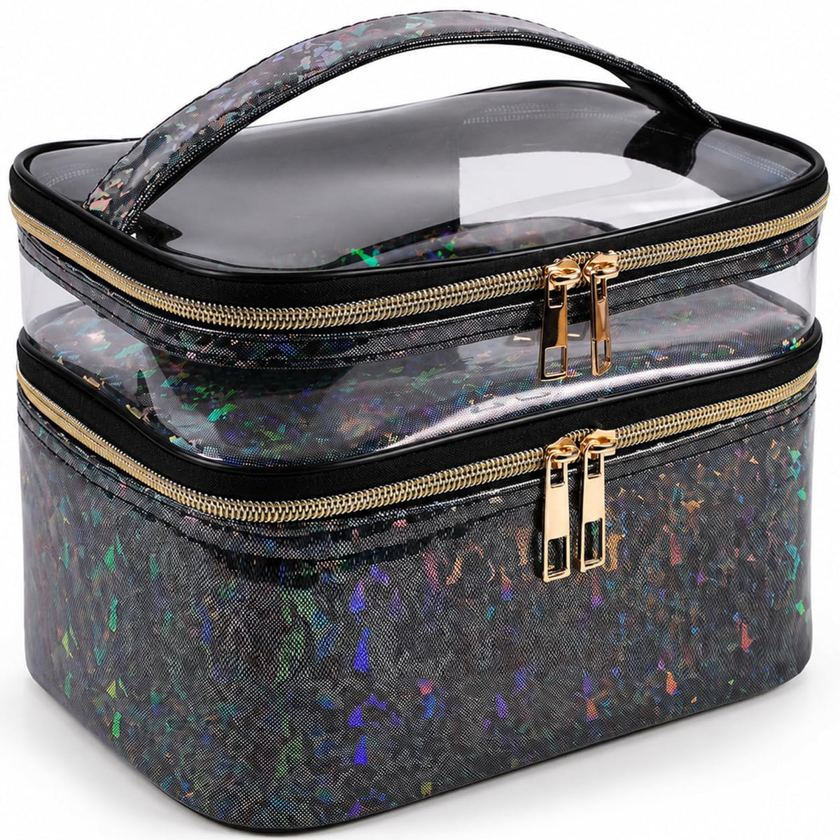Double-layer Cosmetic Bag Makeup Bag Travel Makeup Bag Makeup Bags for Women Cosmetics Cases Portable Waterproof Foldable (Leopard)