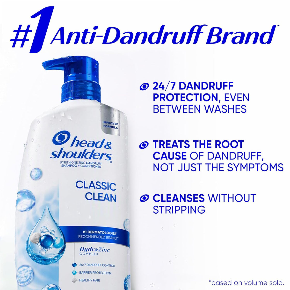 Head & Shoulders Classic Clean Anti-Dandruff Shampoo, 72-Hour Dandruff Protection, 1% Pyrithione Zinc, 28.2 fl oz