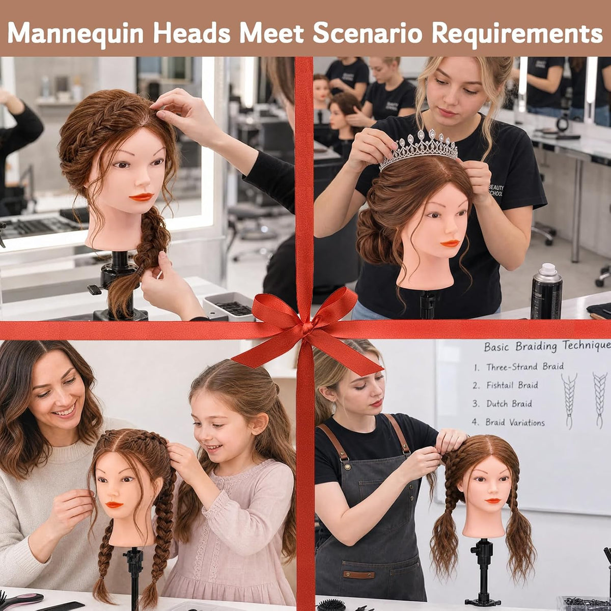 Mannequin Head with 100% Human Hair, TopDirect Real Hair Cosmetology Mannequin Head Hair Styling Hairdressing Practice Training Doll Head with Clamp Holder and Tools (Dark Brown)