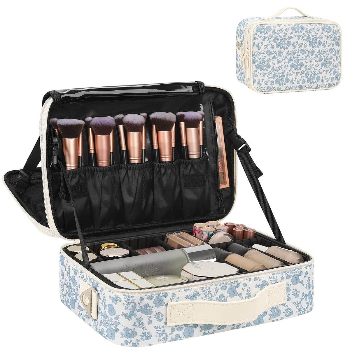 Relavel Travel Makeup Train Case Makeup Cosmetic Case Organizer Portable Artist Storage Bag with Adjustable Dividers for Cosmetics Makeup Brushes Toiletry Jewelry Digital Accessories Black