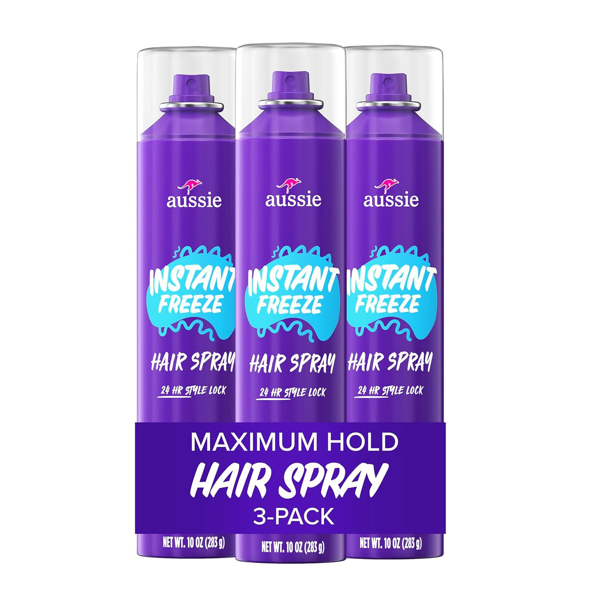 Aussie Instant Freeze Hair Spray for Extreme Hold, Long-Lasting All-Day Fresh Citrus Scent, Safe for All Hair Types, 10 Fl Oz, 3 Pack