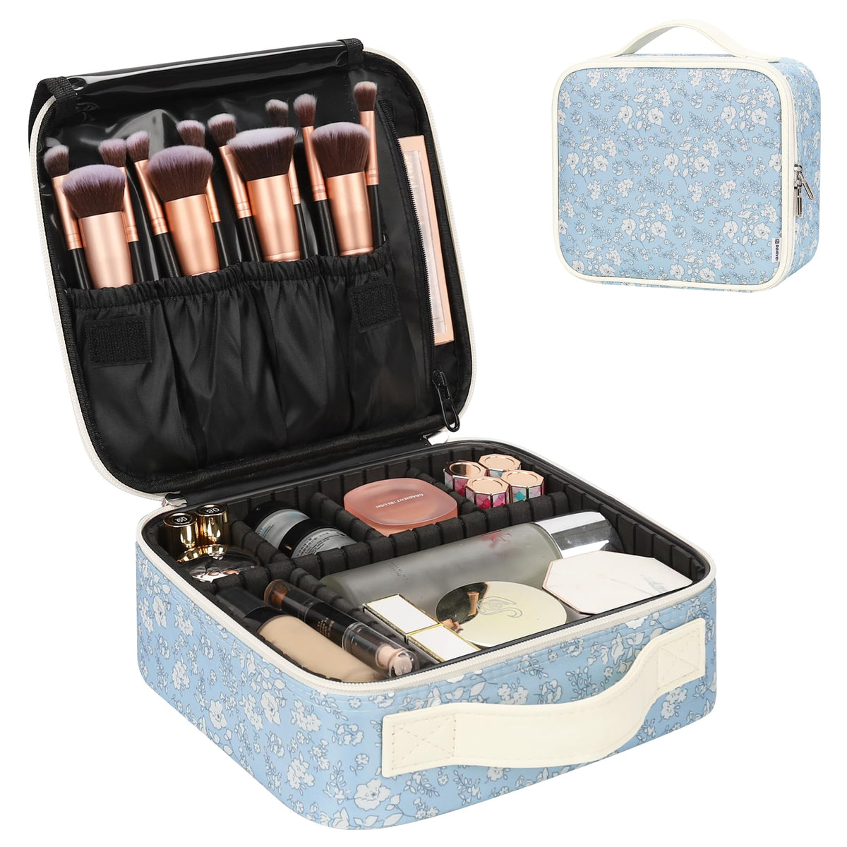 Relavel Travel Makeup Train Case Makeup Cosmetic Case Organizer Portable Artist Storage Bag with Adjustable Dividers for Cosmetics Makeup Brushes Toiletry Jewelry Digital Accessories Black