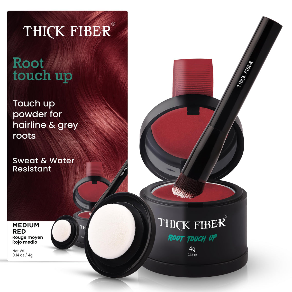 THICK FIBER Root Touch Up Powder - Water & Sweat Resistant Hair Loss Concealer Set for Thinning Hair Women, Includes Brush (Dark Brown)