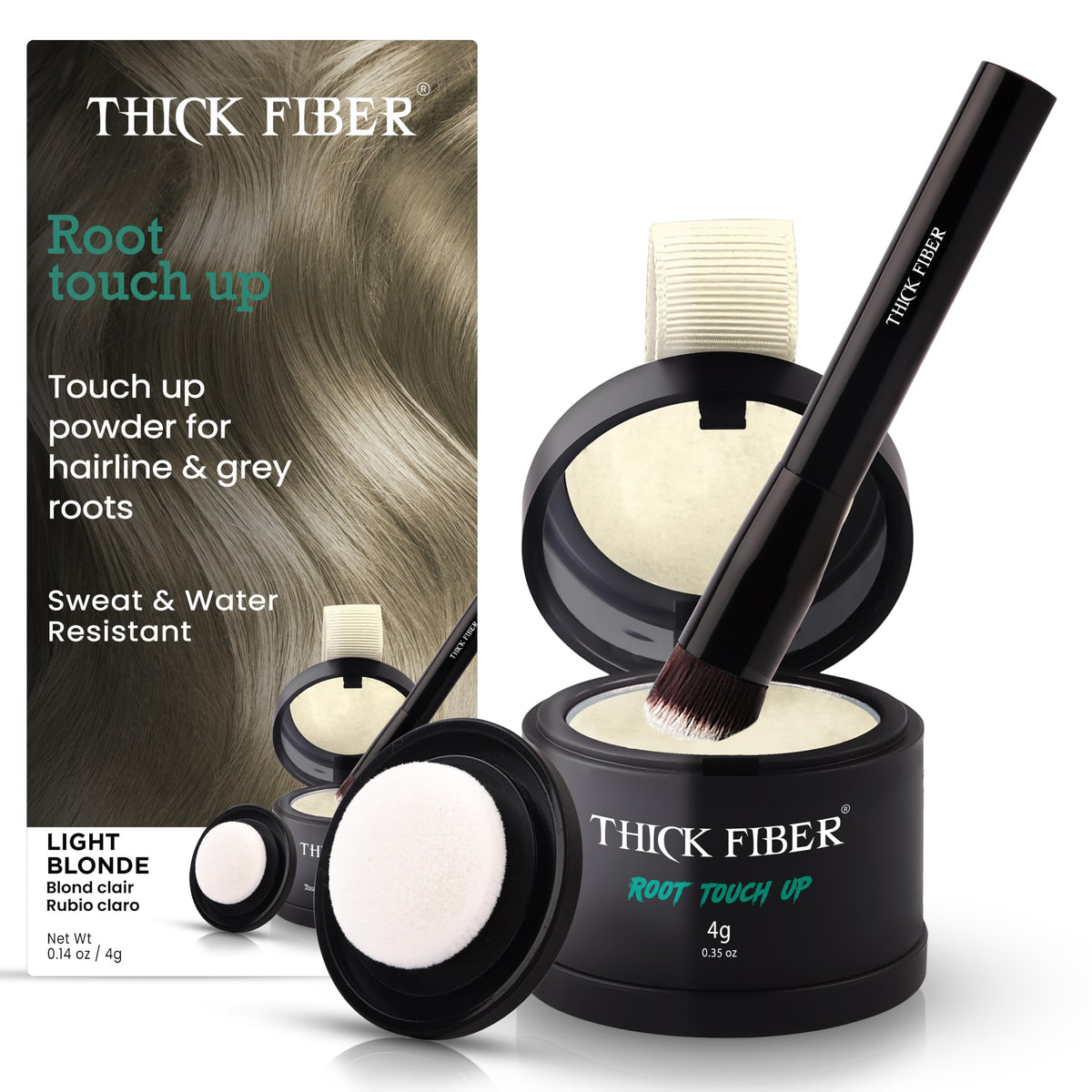 THICK FIBER Root Touch Up Powder - Water & Sweat Resistant Hair Loss Concealer Set for Thinning Hair Women, Includes Brush (Dark Brown)
