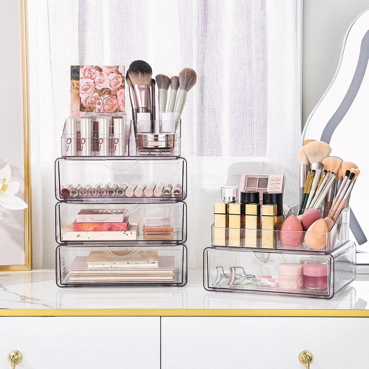 Vtopmart 3 Tier Clear Makeup Organizer with 2 Drawers
