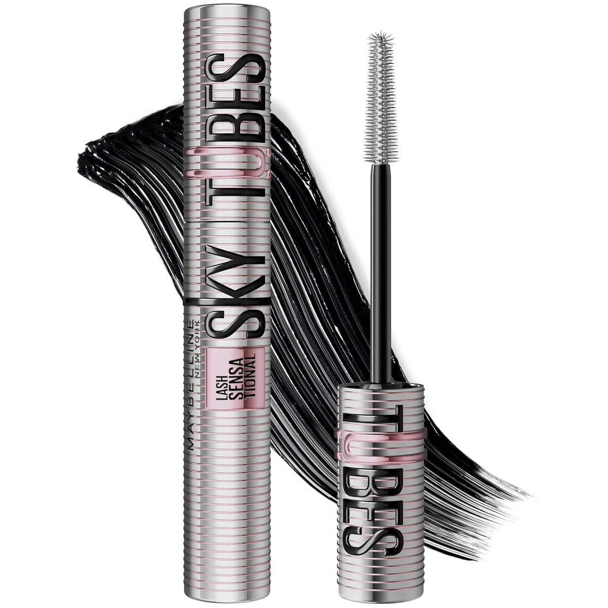 Maybelline Lash Sensational Sky Tubes Tubing Mascara, Extension-Like Lengthening Mascara, 24HR Eye Makeup with Shea Butter & Castor Oil, Very Black, 1 Count