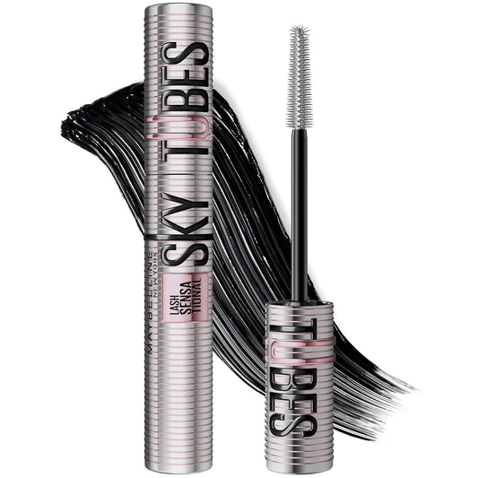 Maybelline Lash Sensational Sky Tubes Tubing Mascara, Extension-Like Lengthening Mascara, 24HR Eye Makeup with Shea Butter & Castor Oil, Very Black, 1 Count