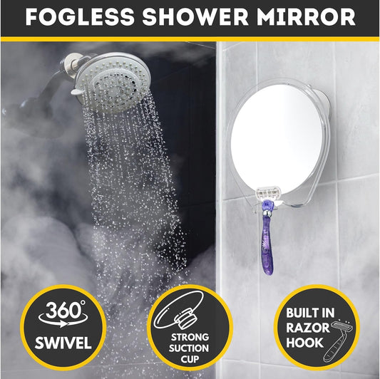 HONEYBULL Fogless Shower Mirror for Shaving with Suction Mount, White