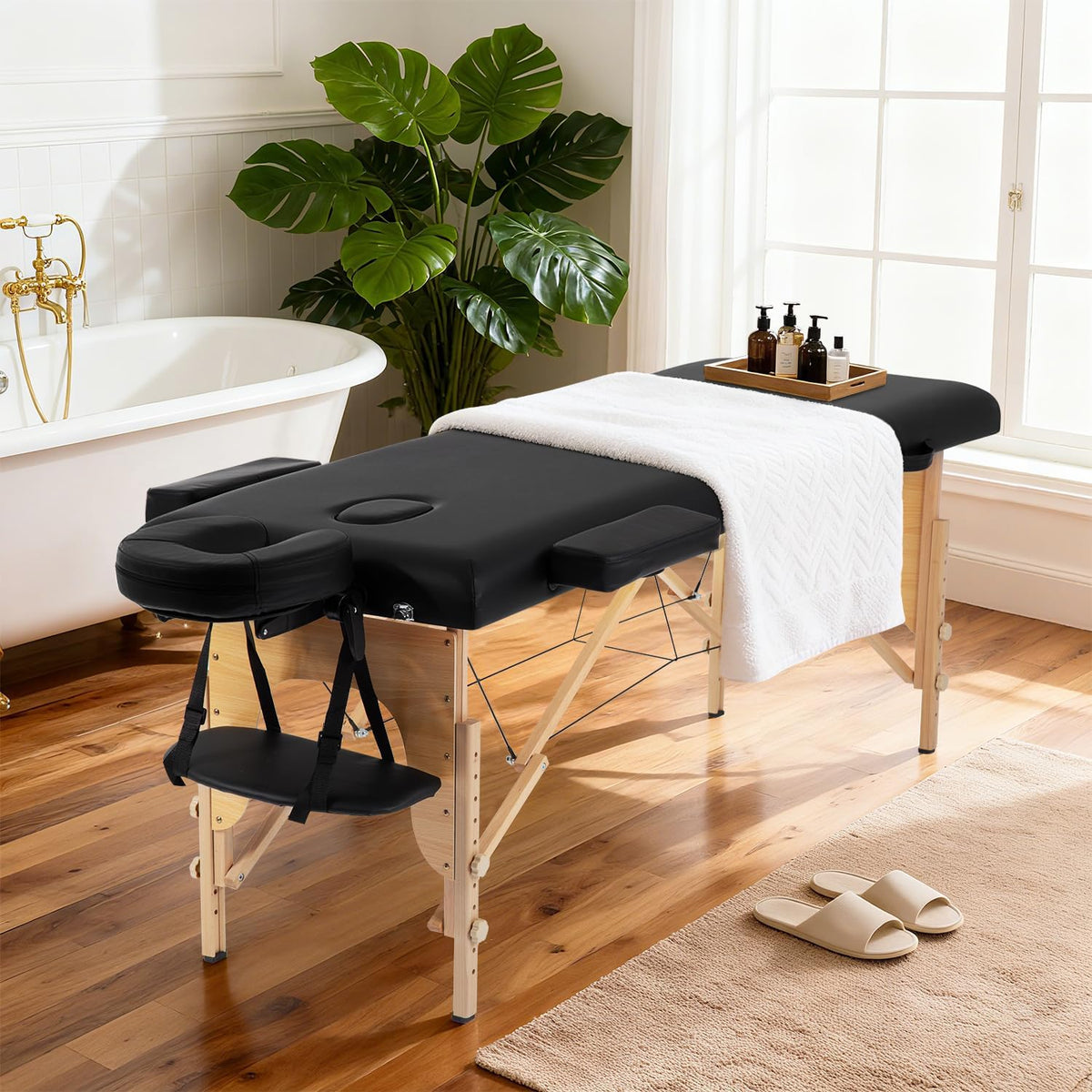 BestMassage | Portable Massage Table | 24" Wide, Black PU Leather