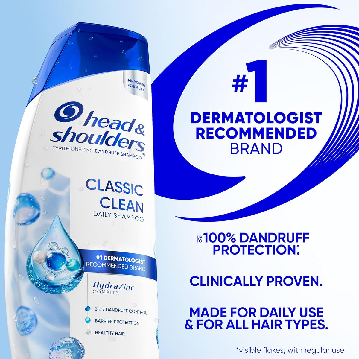 Head & Shoulders Classic Clean Anti-Dandruff Shampoo, 72-Hour Dandruff Protection, 1% Pyrithione Zinc, 28.2 fl oz