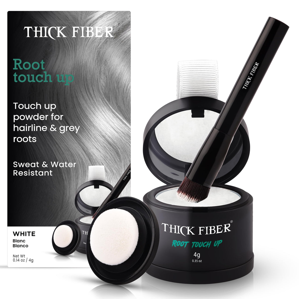 THICK FIBER Root Touch Up Powder - Water & Sweat Resistant Hair Loss Concealer Set for Thinning Hair Women, Includes Brush (Dark Brown)