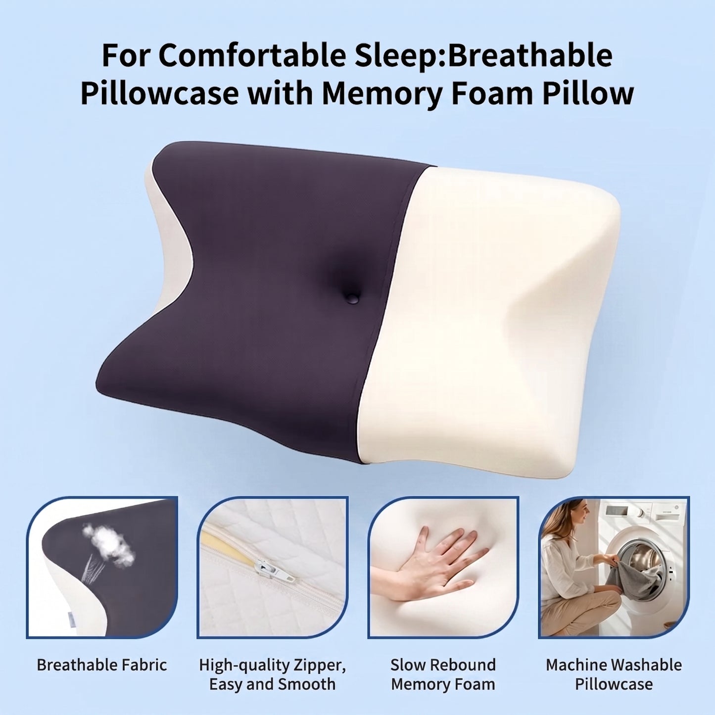 Anti-Wrinkle Ergonomic Pillow with Breathable Cotton Case