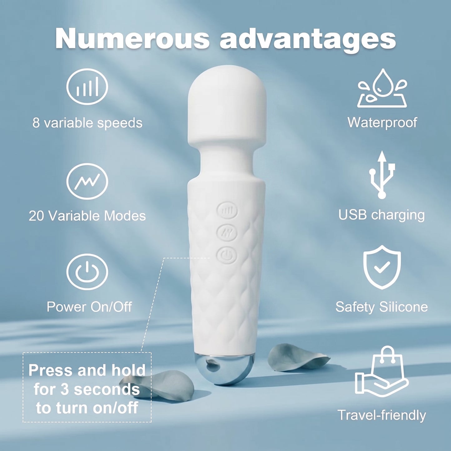 Mini Portable Handheld Massager - 8 Speeds & 20 Modes | White